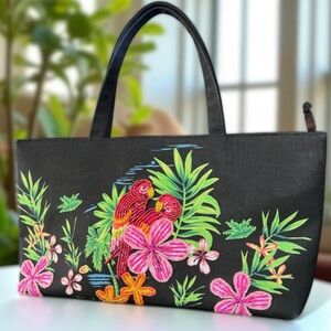 Tropical Beaded Parrot Tote Bag – Vibrant Floral Island Vibes!